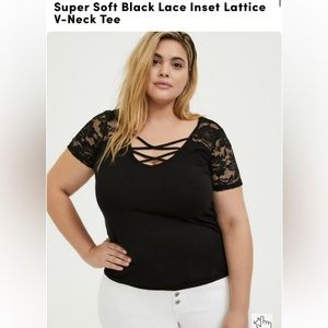 Torrid Black Super Soft Lattice Lace Vneck Top 3